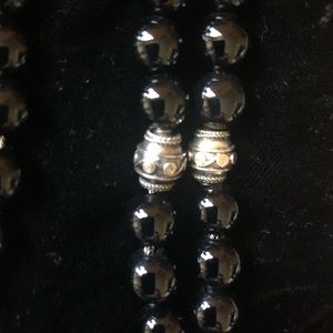 Black quartz beads with designer silver beads Opa beads necklace